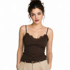 Blusa Casual Con Encaje Para Mujer Mod.4420 Marron Marca Exotica®