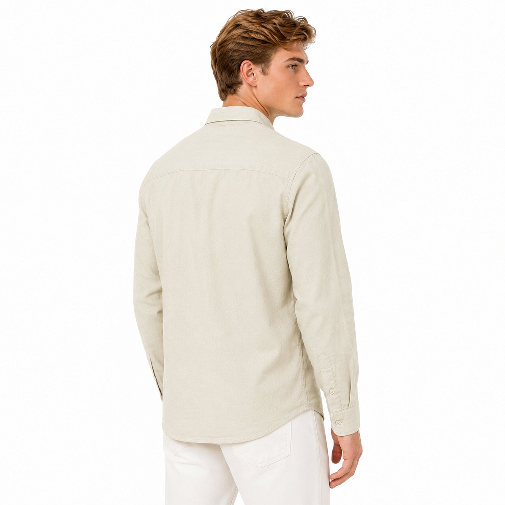 Camisa Lino Regular Fit Para Hombre Mod. Le2601 Beige Roosevelt®