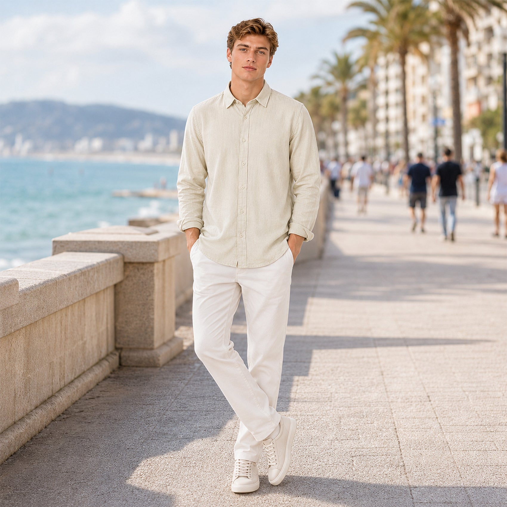 Camisa Lino Regular Fit Para Hombre Mod. Le2601 Beige Roosevelt®