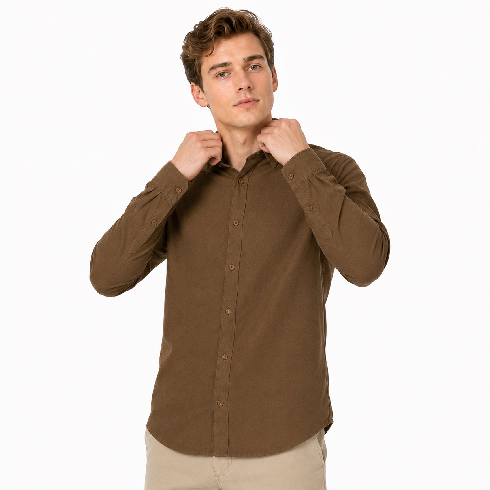 Camisa Lino Regular Fit Para Hombre Mod. Le2601 Cafe Roosevelt®