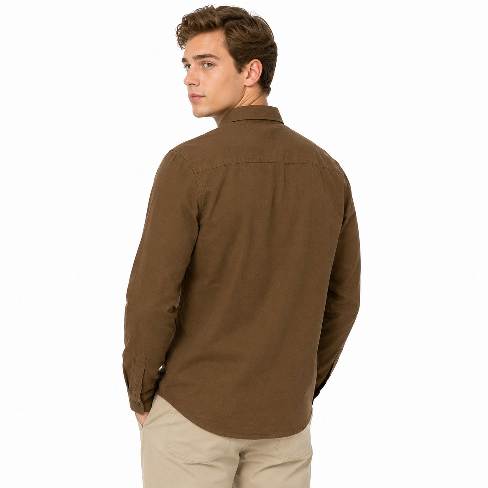 Camisa Lino Regular Fit Para Hombre Mod. Le2601 Cafe Roosevelt®