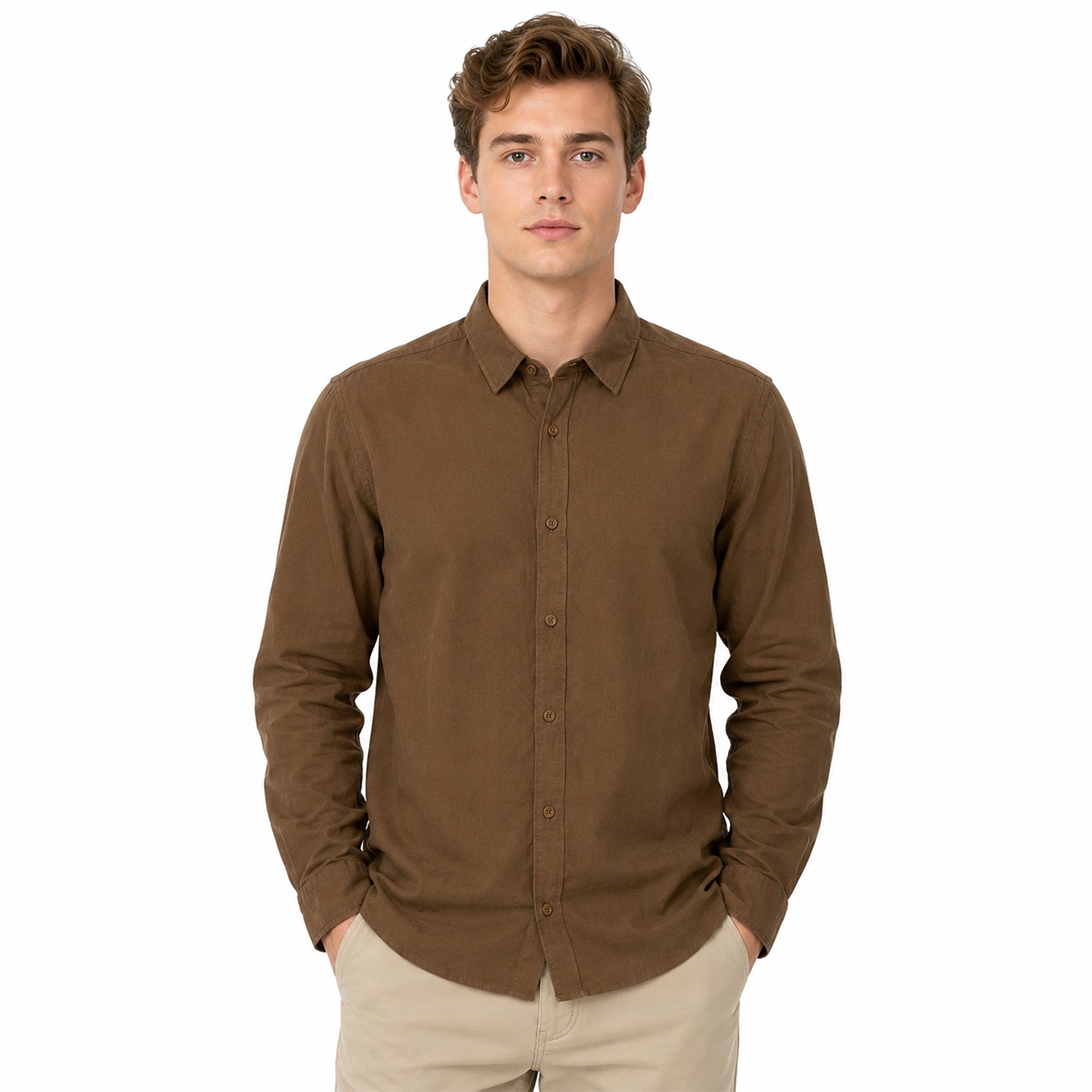 Camisa Lino Regular Fit Para Hombre Mod. Le2601 Cafe Roosevelt®