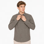 Camisa Lino Regular Fit Para Hombre Mod. Le2601 Gris Oscuro Roosevelt®