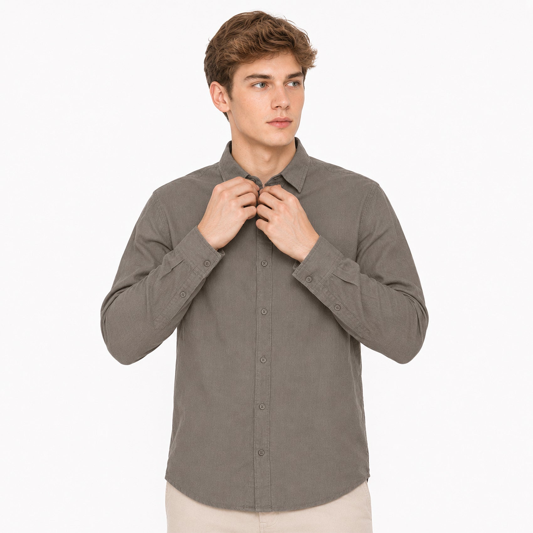 Camisa Lino Regular Fit Para Hombre Mod. Le2601 Gris Oscuro Roosevelt®