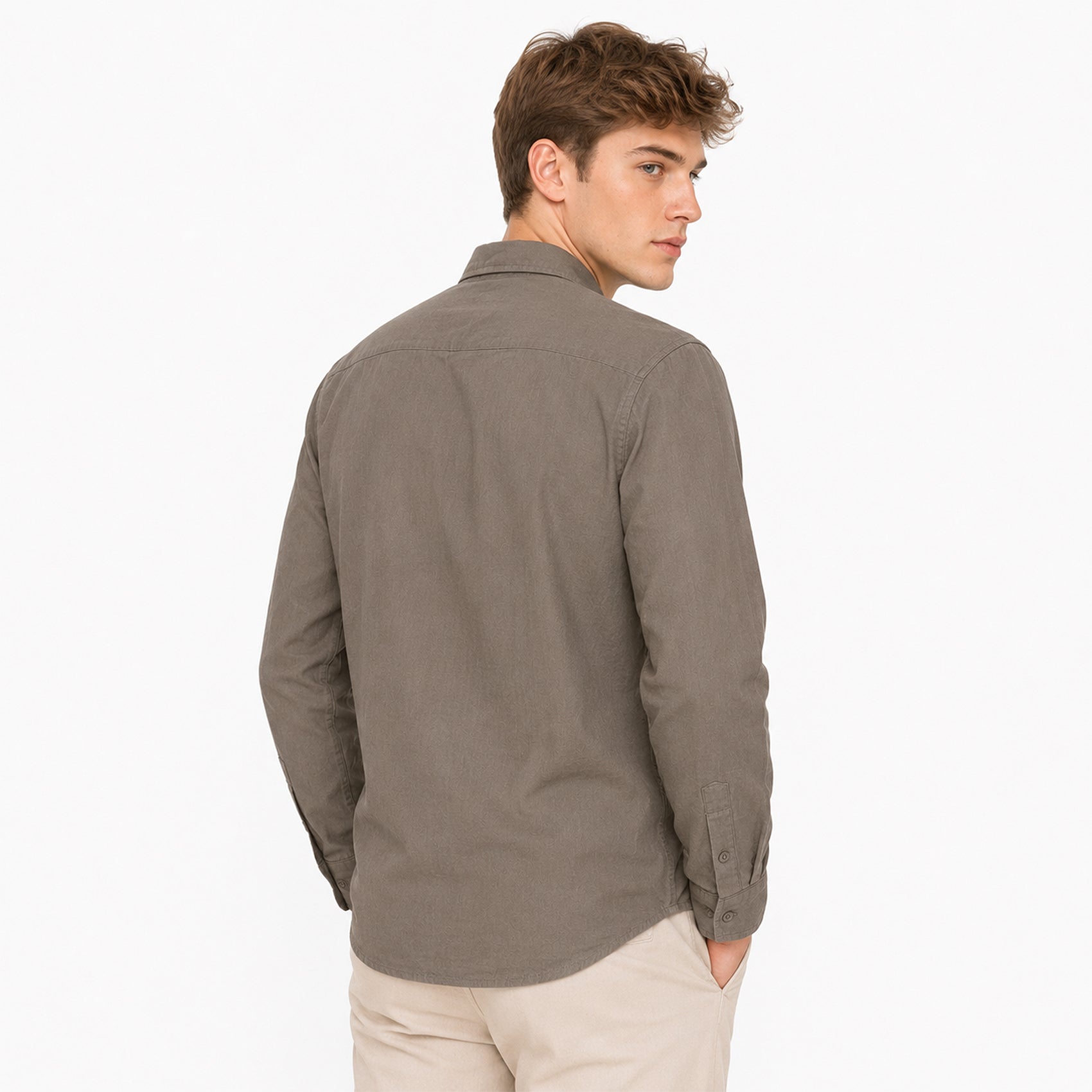 Camisa Lino Regular Fit Para Hombre Mod. Le2601 Gris Oscuro Roosevelt®