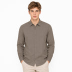 Camisa Lino Regular Fit Para Hombre Mod. Le2601 Gris Oscuro Roosevelt®