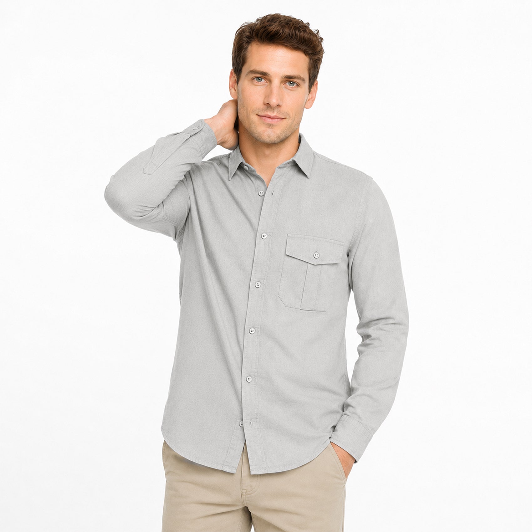 Camisa Lino Regular Fit Para Hombre Mod. Le2604 Gris Roosevelt®