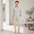 Camisa Lino Regular Fit Para Hombre Mod. Le2604 Gris Roosevelt®