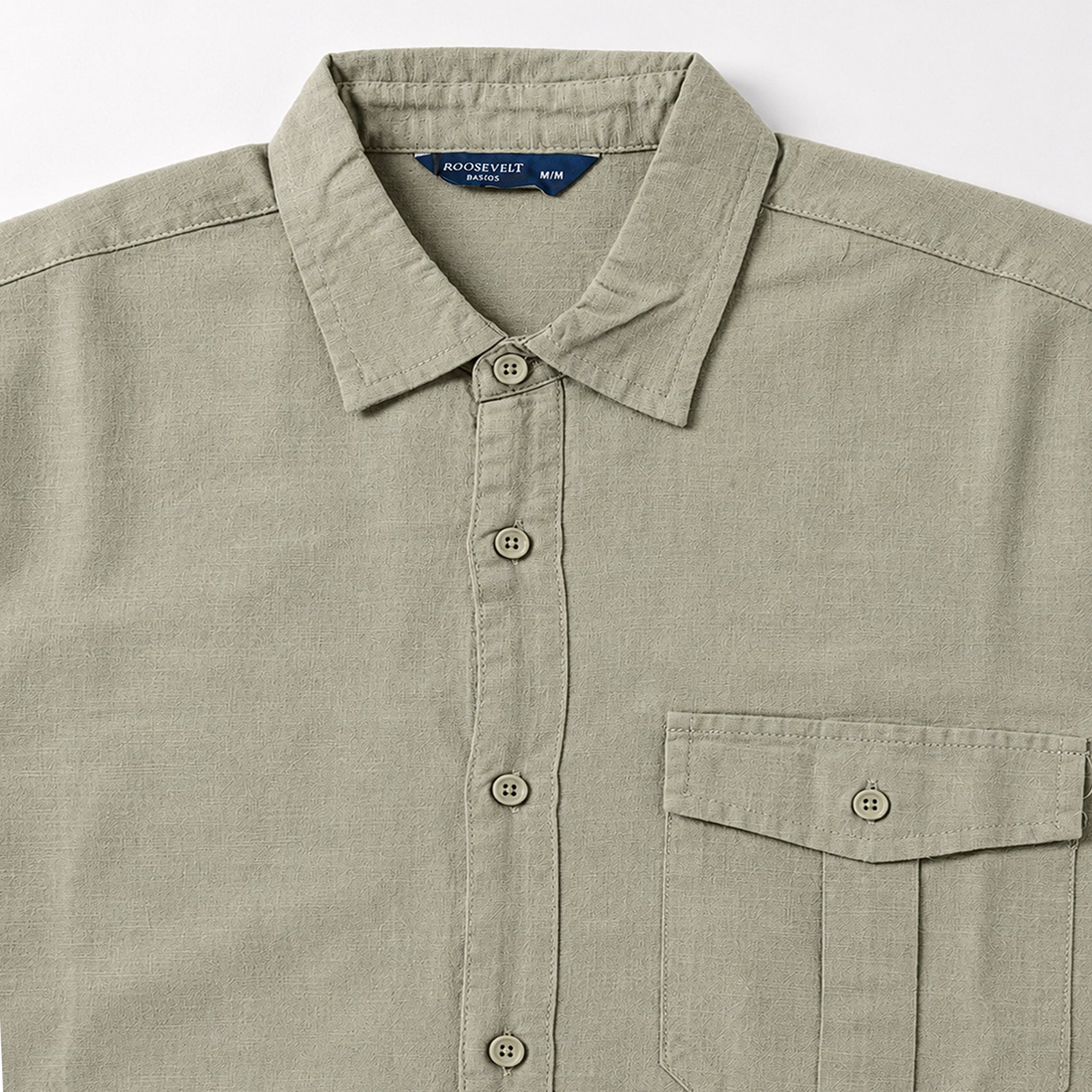 Camisa Lino Regular Fit Para Hombre Mod. Le2604 Olivo Roosevelt®