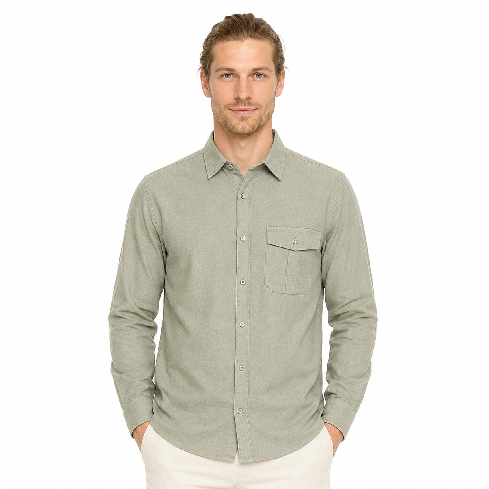Camisa Lino Regular Fit Para Hombre Mod. Le2604 Olivo Roosevelt®
