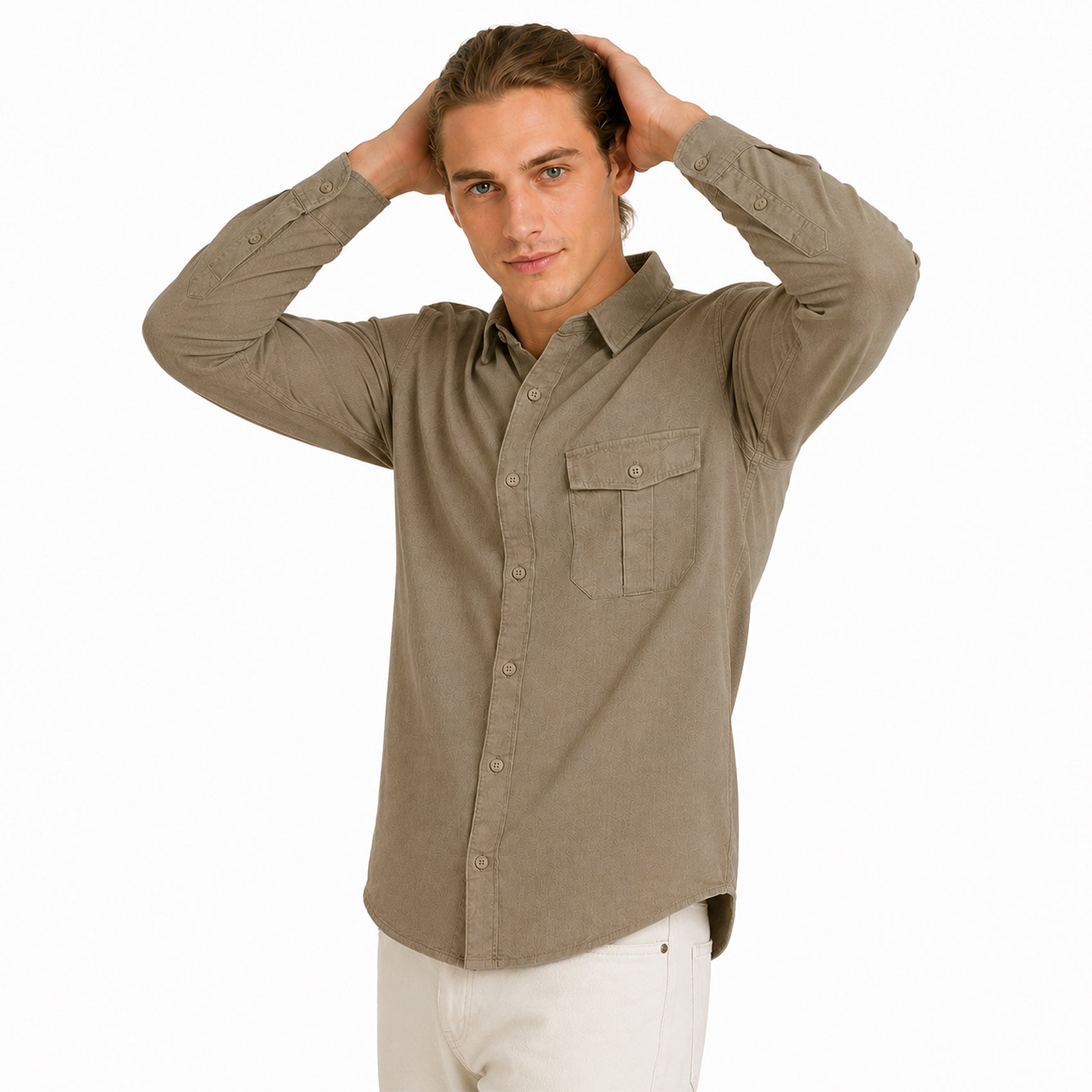 Camisa Lino Regular Fit Para Hombre Mod. Le2604 Terracota Roosevelt®