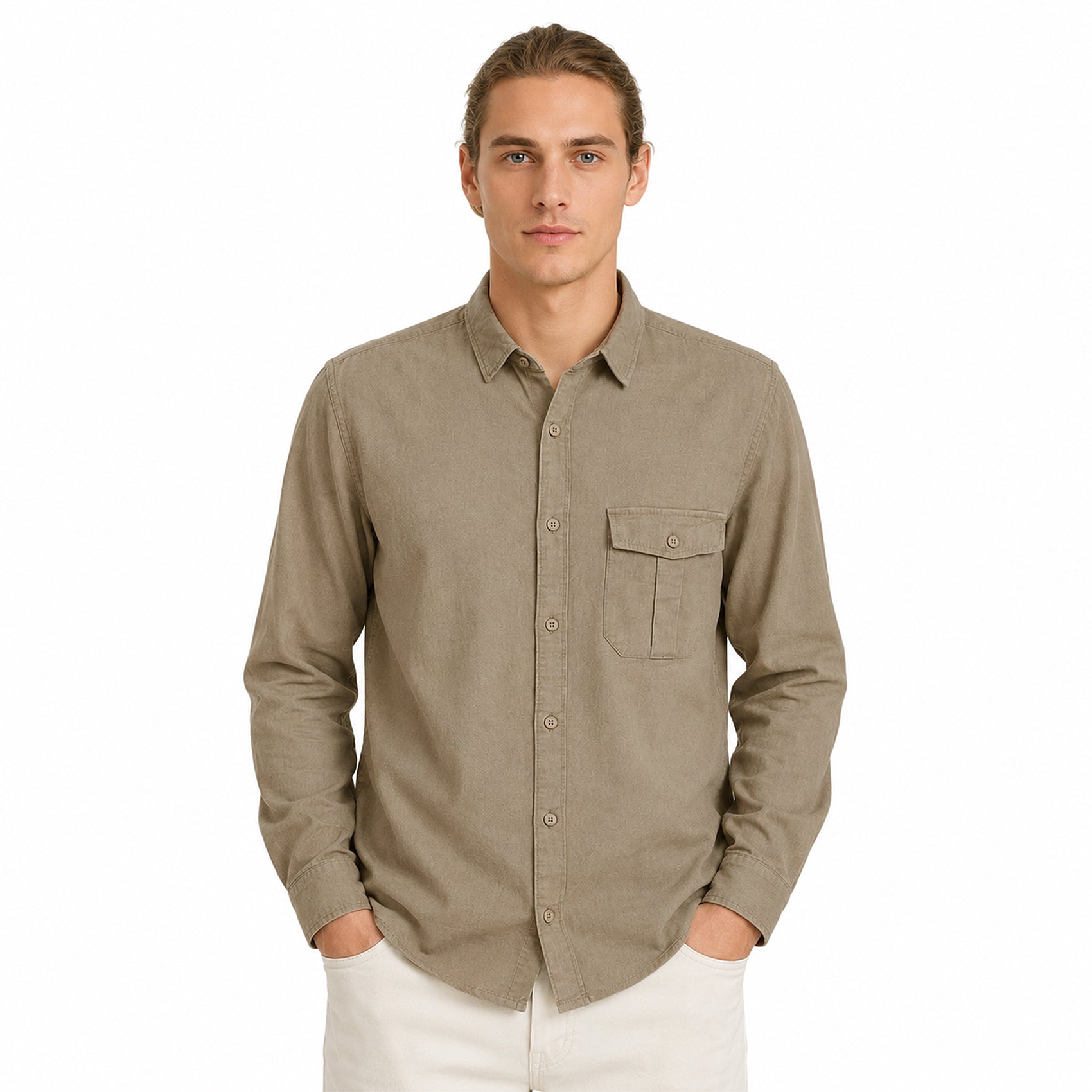 Camisa Lino Regular Fit Para Hombre Mod. Le2604 Terracota Roosevelt®