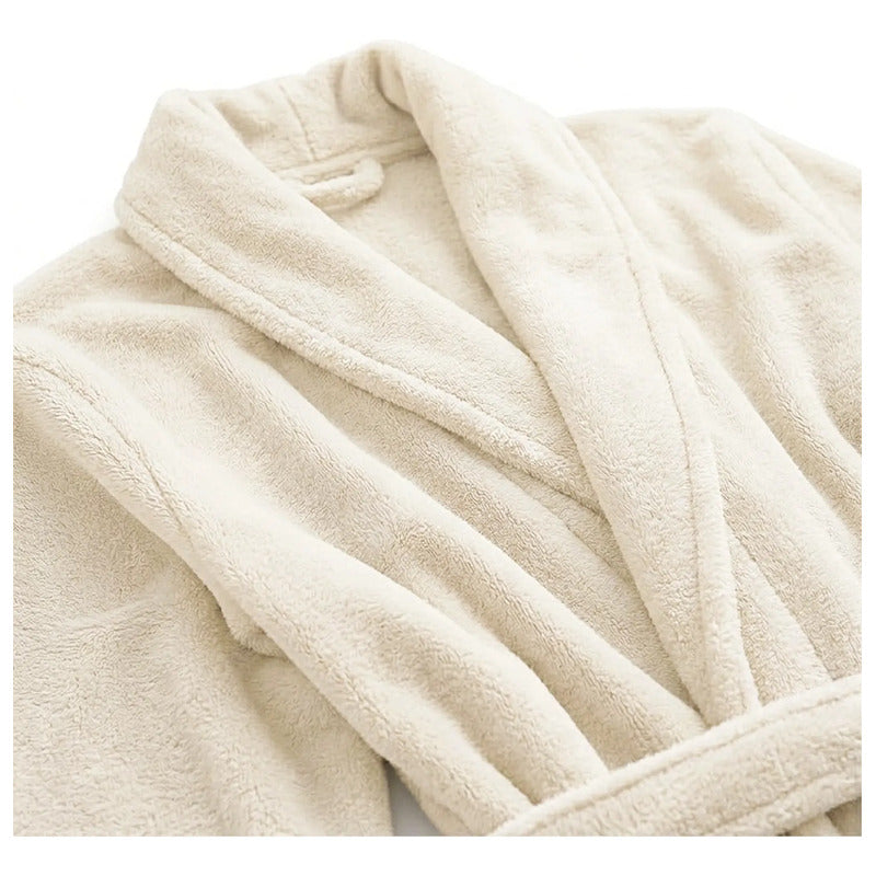 Bata De Descanso Suave 103x66cm Manga Larga Unisex Beige Lisa Unica