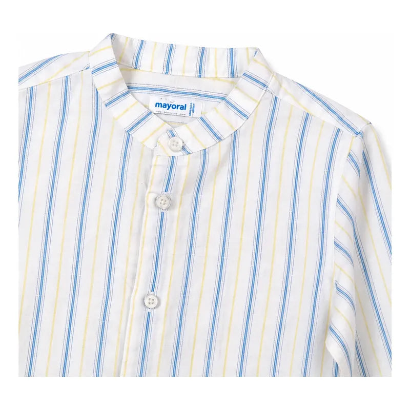 Camisa De Lino Casual Para Bebe Mod.1117 Marca Mayoral® Blanco/ Multicolor Rayas 9 Meses