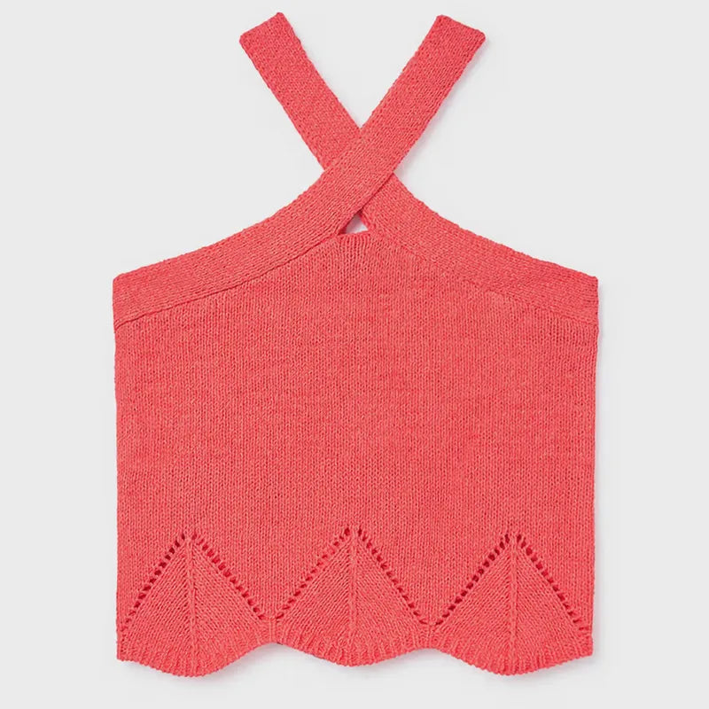 Blusa Corta Cuello Halter Para Niña Mod.6024 Marca Mayoral® Coral Liso 12 Años