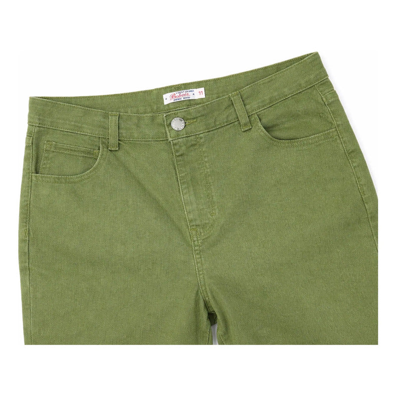Jeans Gabardina Acampando Para Mujer M.v53103 Marca Bobois® Verde Musgo Liso Xg