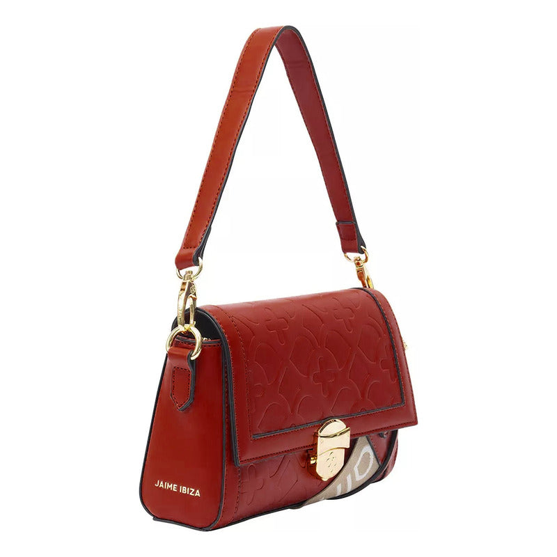 Bolsa Crossbody Para Mujer Mod. Ji 2256 Marca Jaime Ibiza® Rojo Lisa Níquel