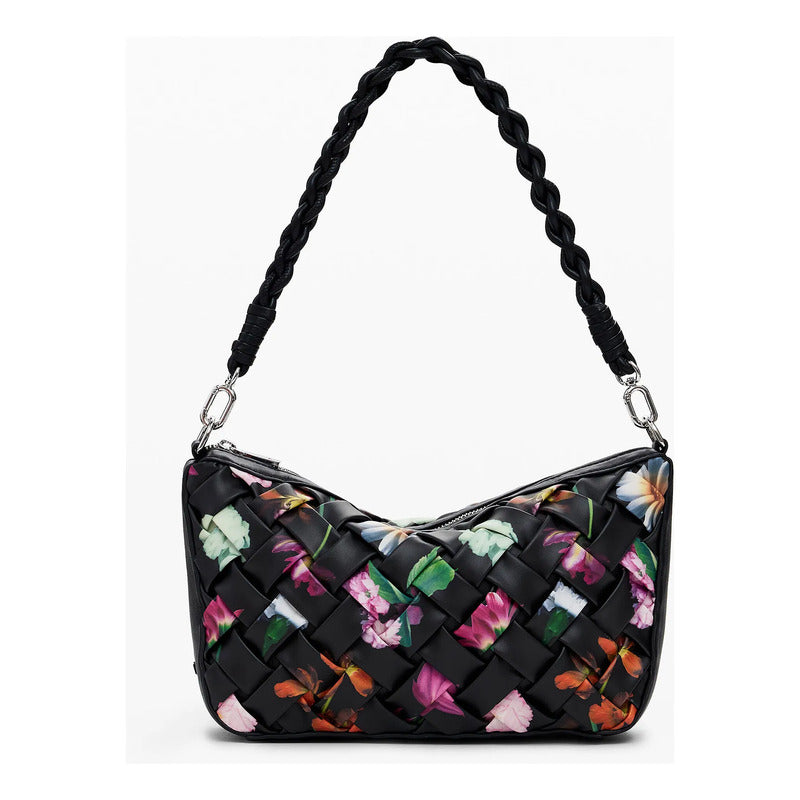 Bolso Trenzado Para Mujer 25saxpbq/2000 Marca Desigual® Negro Floreado Níquel
