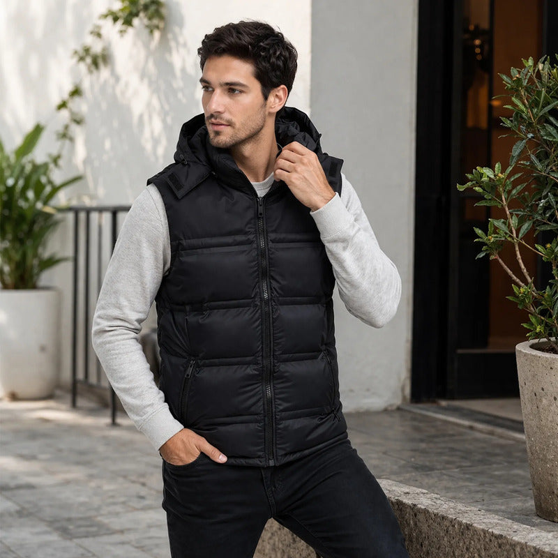 Chaleco Para Hombre Acolchado Con Capucha M.h45305 Bobois® Negro Lisa M