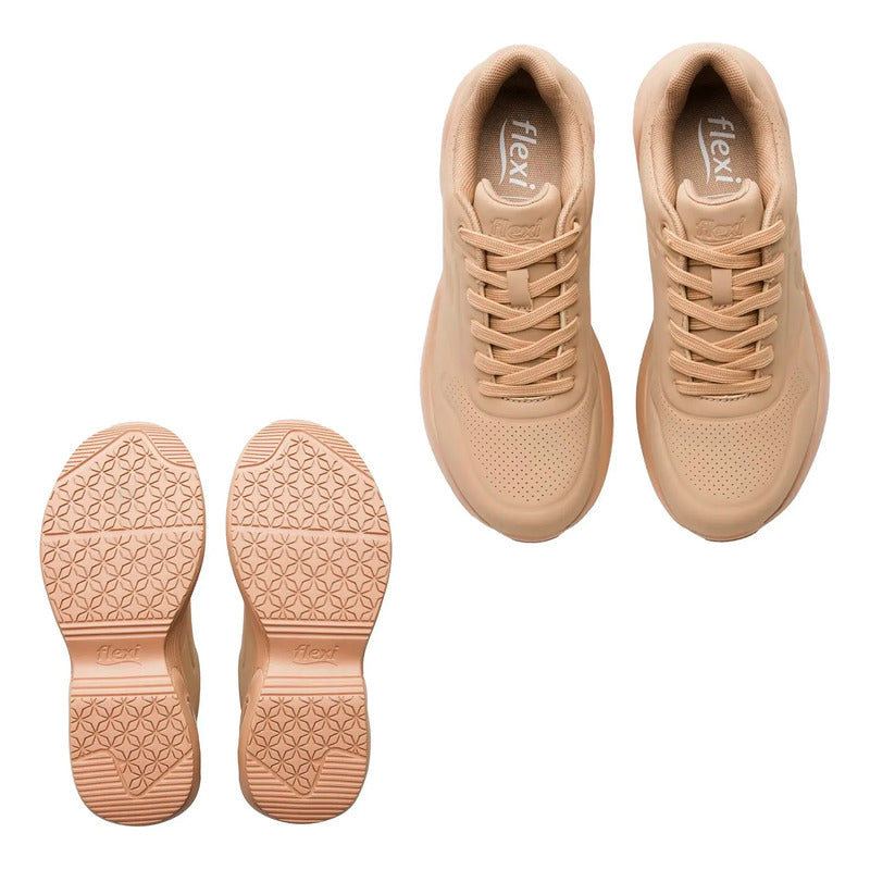 Tenis Con Cápsula De Aire Para Dama Mod.131501 Marca Flexi® Marrón Lisa 23 Mx
