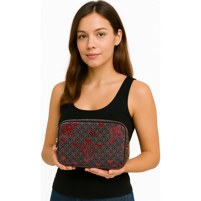 Cosmetiquera Pequeña Mod. Ji248 Marca Jaime Ibiza® Chocolate Corazones