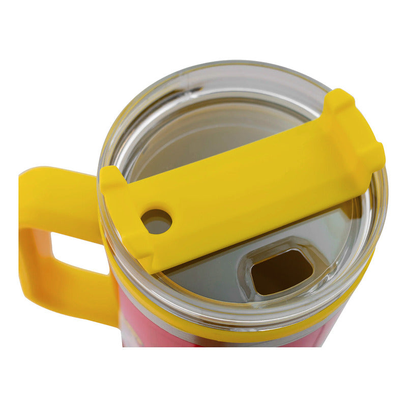 Termo Doble Pared Con Asa Y Popote 1.2 L Diseños Animados