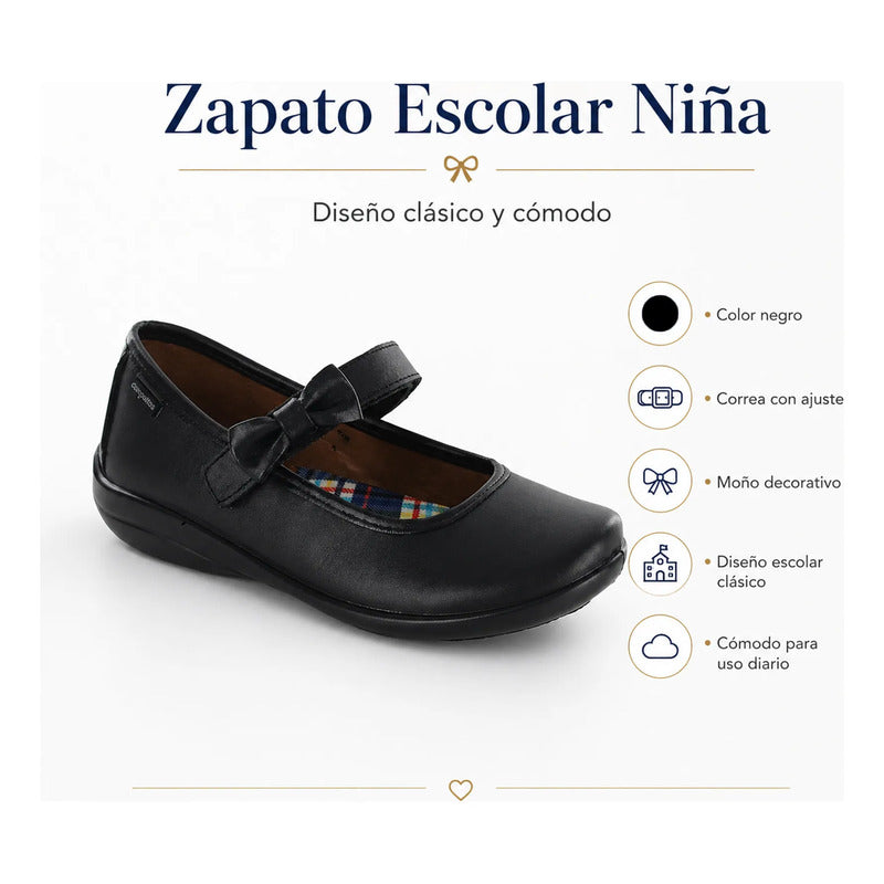 Zapato Escolar Para Niña Mod.170805-a Marca Coqueta Y Audaz® Negro Lisa 22.5 Mx