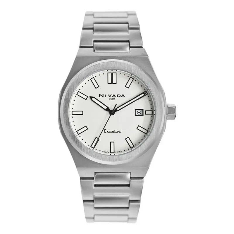Reloj Nivada Executive Caballero Acero Blanco Indice Plateado Blanco