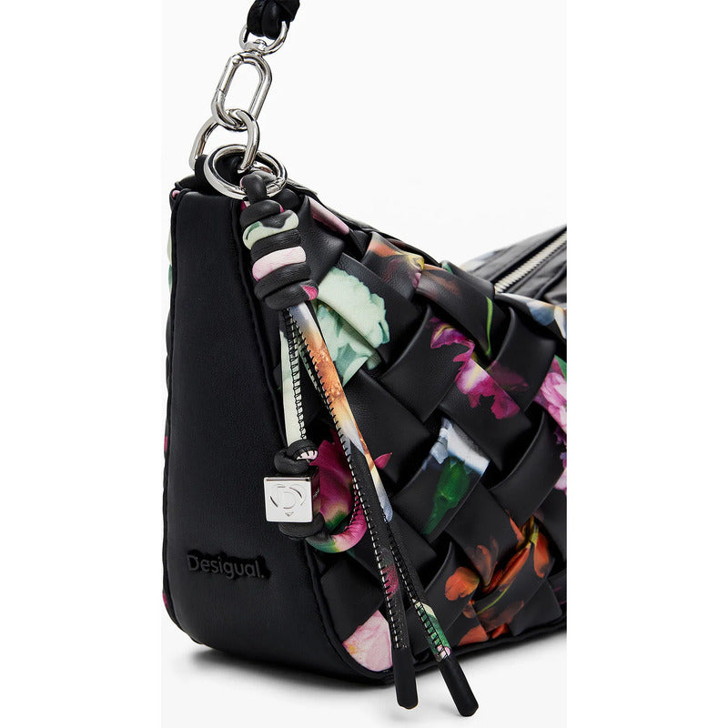 Bolso Trenzado Para Mujer 25saxpbq/2000 Marca Desigual® Negro Floreado Níquel