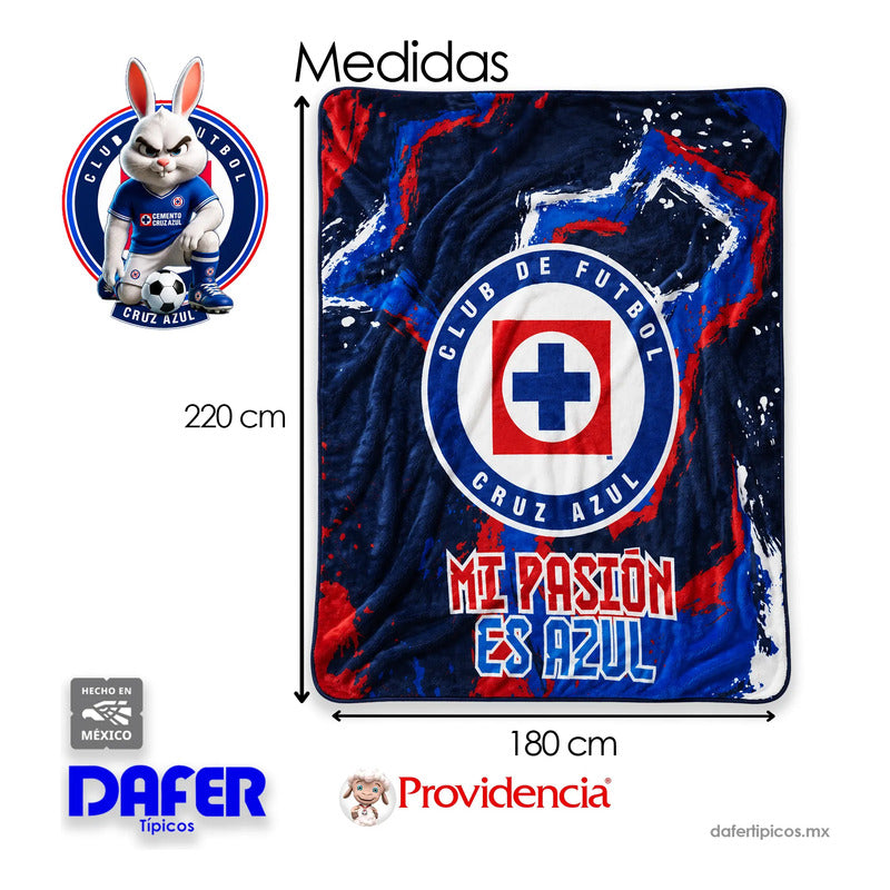 Cobertor Edredón De Borrega Matrimonial Providencia® Futbol Cruz Azul 1 Kg Multicolor