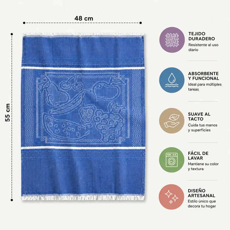 Servilleta De Cocina Multiusos Tejida 54 X 46cm Azul Frutas