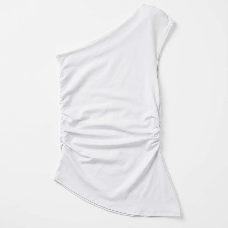 Blusa Asimetrica Para Mujer Mod. N43141 Marca Bobois® Blanco Lisa M