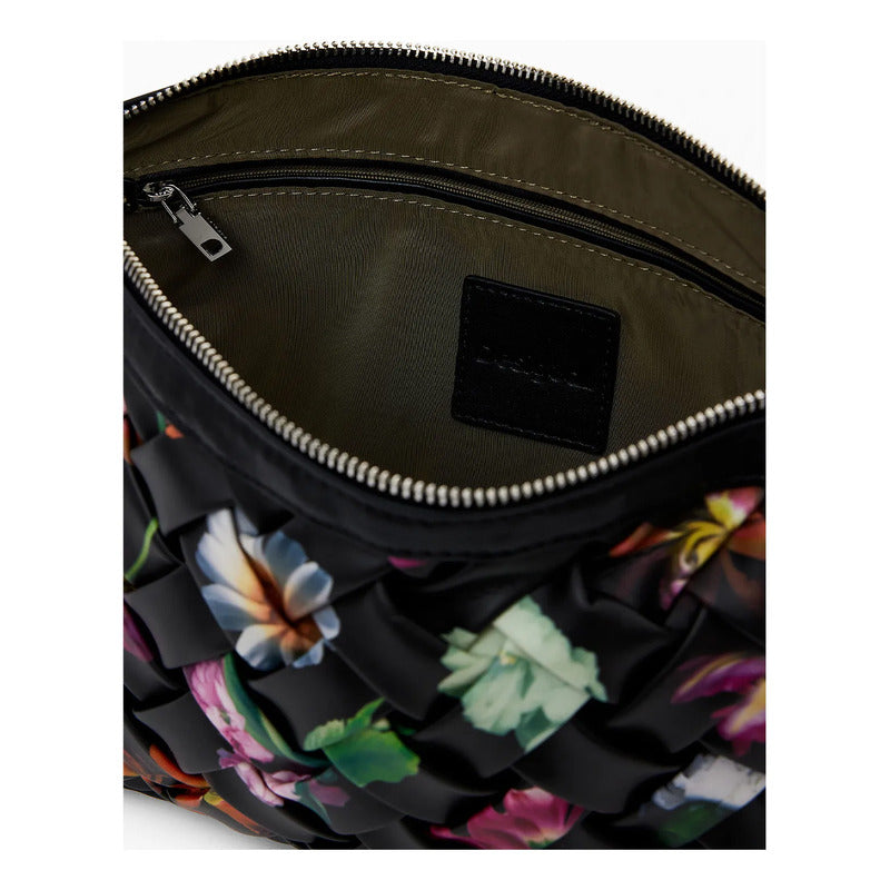 Bolso Trenzado Para Mujer 25saxpbq/2000 Marca Desigual® Negro Floreado Níquel