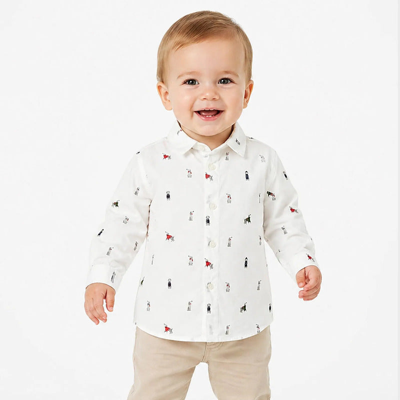 Camisa Cómoda Para Bebé Mod.2176 Marca Mayoral® Blanco Perritos 36 Meses