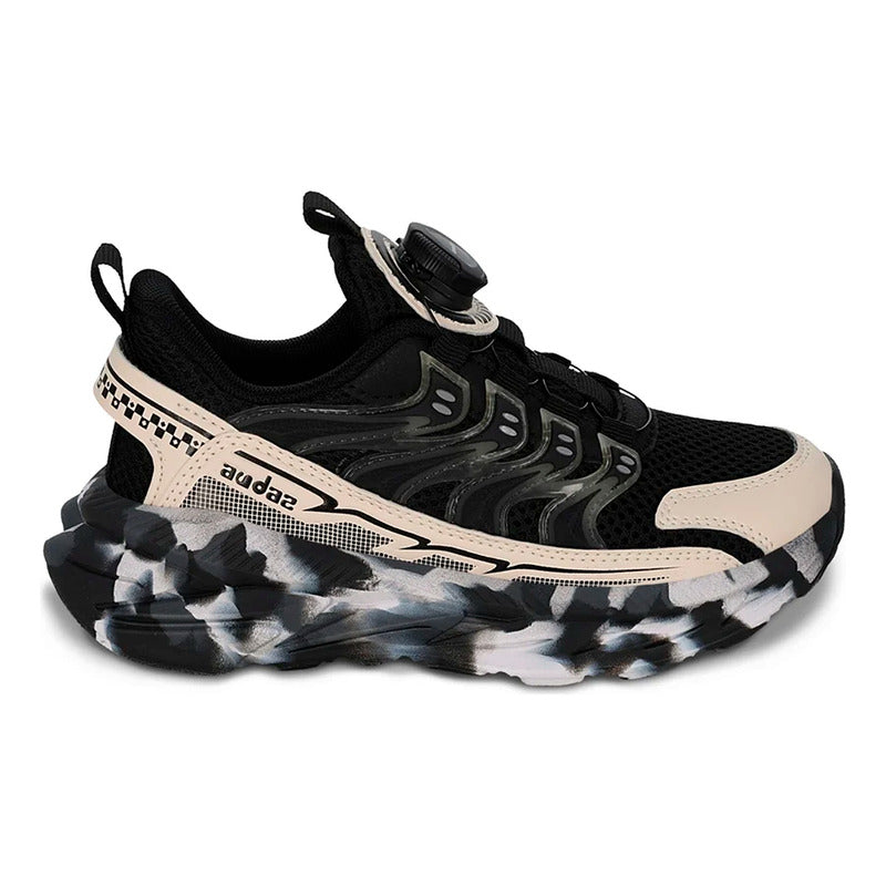 Tenis Casual Para Niño Mod.205601a Marca Coqueta Y Audaz® Negro Geométrico 18 Mx