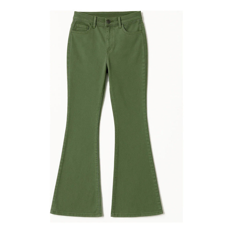 Jeans Gabardina Acampando Para Mujer M.v53103 Marca Bobois® Verde Musgo Liso M
