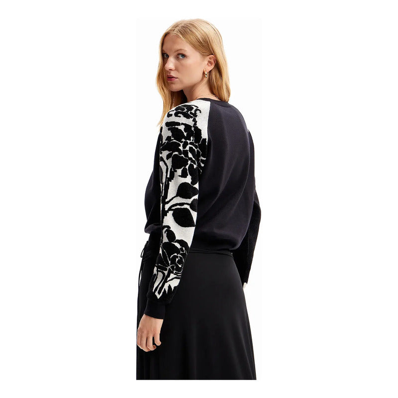 Suéter Suave Para Mujer 23wwjf20/2000 Marca Desigual® Negro Floreado M