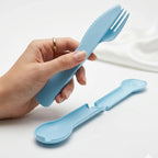 Set Cubiertos Portatil Cuchara+tenedor+cuchillo De Plastico Celeste 1819-24
