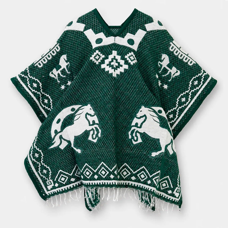 Jorongo Gaban Artesanal Mexicano Colores Caballos Herradura Verde Oscuro Caballos Herraduras Xg
