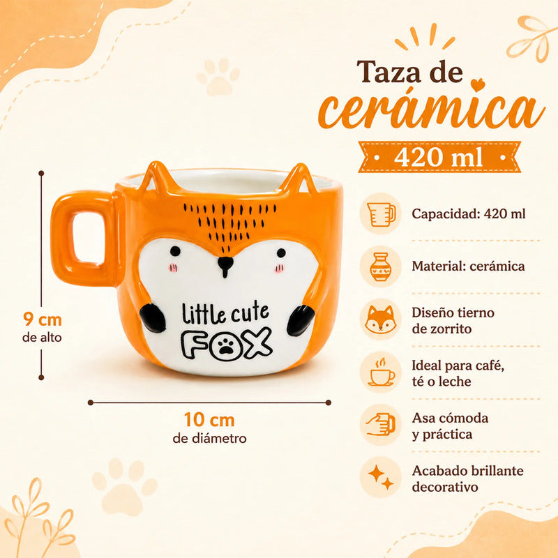 Taza Tarro De Cerámica 420ml Diseño Little Cute Zorro 3d Naranja Oscuro Zorro 3d