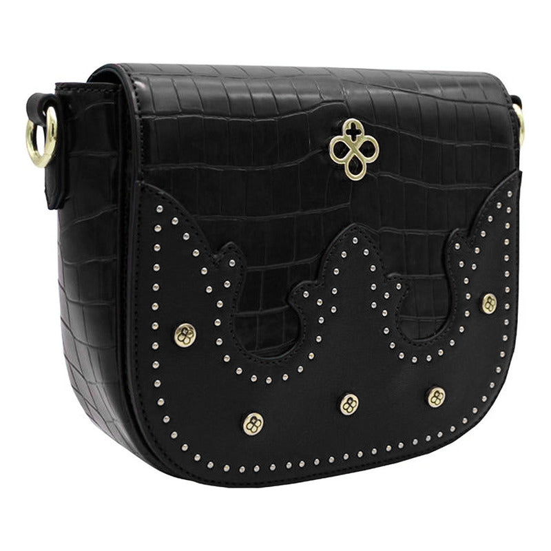 Bolso Crossbody Para Mujer Mod. Ji2226 Marca Jaime Ibiza® Negro Craquelado Dorado