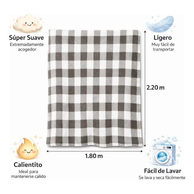 Cobertor Ovejita Ligero Matrimonial 1.80x2.10m Providencia® Multicolor 400 G Cuadros Beige Gris