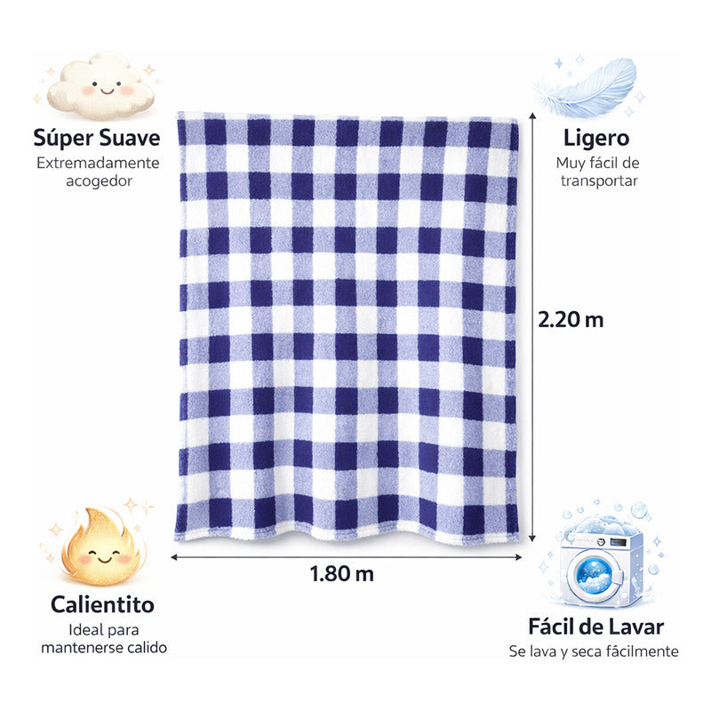 Cobertor Ovejita Ligero Matrimonial 1.80x2.10m Providencia® Multicolor 400 G Cuadros Lila Azulado