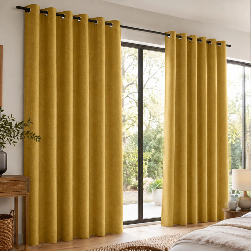 Set De Cortinas Blackout  Impermeables 1.37 X 2.13mts Luna® Mostaza