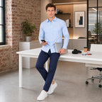 Camisa Para Hombre Con Cuello Ajustable 13062 Manchester® Celeste Lisa 16