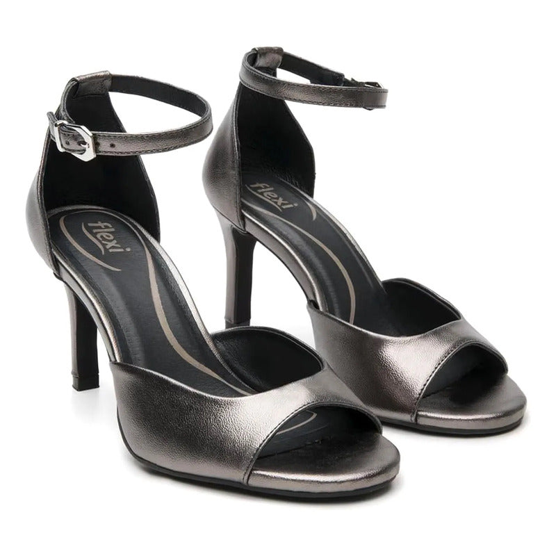 Sandalias Tacón 8.5cm Formales Para Dama Estil.140503 Flexi® Antimonio Brillante 23.5 Mx
