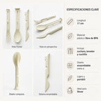 Set Cubiertos Portatil Cuchara+tenedor+cuchillo De Plastico Beige 1819-25