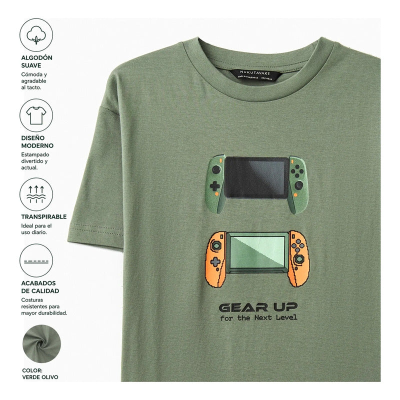 Playera Casual De Algodón Juvenil M.6040 Nakutavake Mayoral® Olivo Gear Up 16 Estampa Localizada