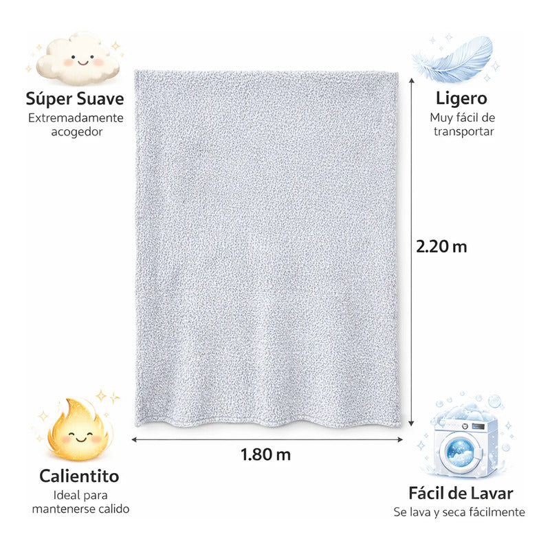 Cobertor Ovejita Ligero Matrimonial 1.80x2.10m Providencia® Multicolor 400 G Nevado Gris Claro