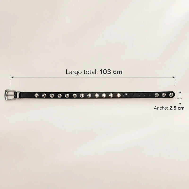 Cinturón Casual Básico Para Mujer Con Remaches Metálicos Negro Lisa 103 Cm